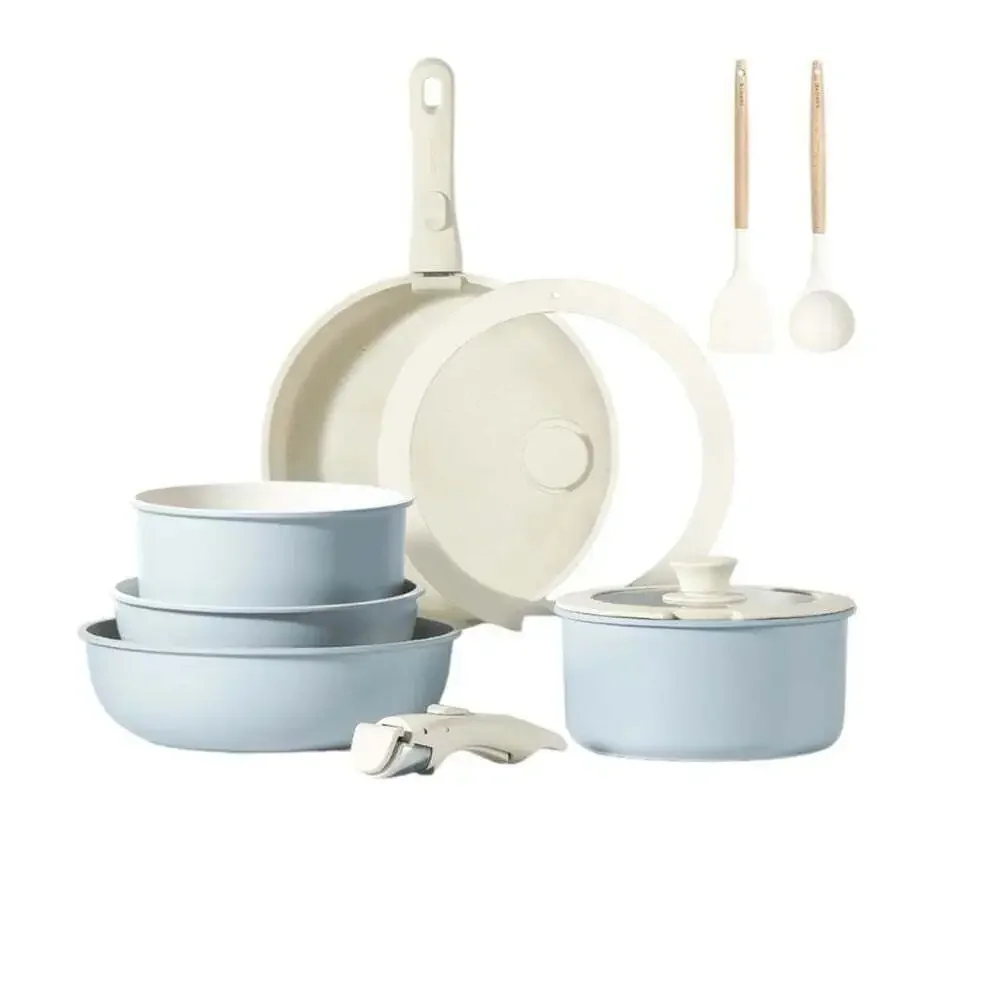 Carote 11 Piece Blue Cookware Set Non Stick Pots Pans with Removable Handles